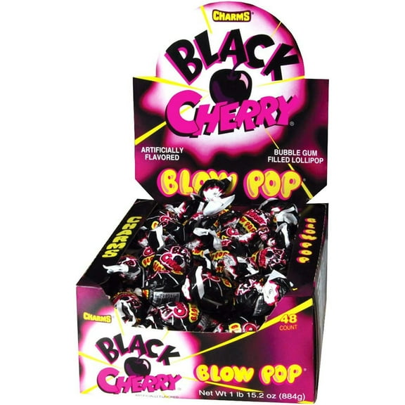 Charms Blow Pop Lollipops, Individually Wrapped Dual Candy and Gum Suckers, Bulk Treat for Kids and Adults, Black Cherry, 48 Count (Pack of 1 OFFER)