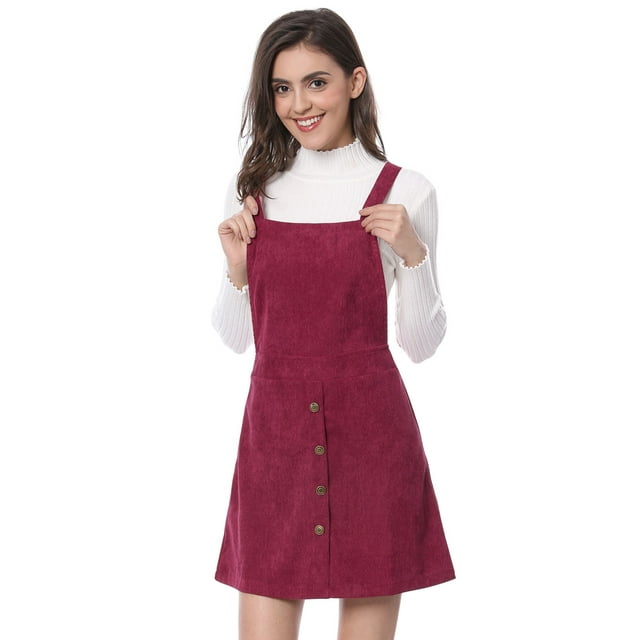 INSPIRE CHIC Robe Salopette Tablier Trapèze en Velours Côtelé à Bretelles pour Femme