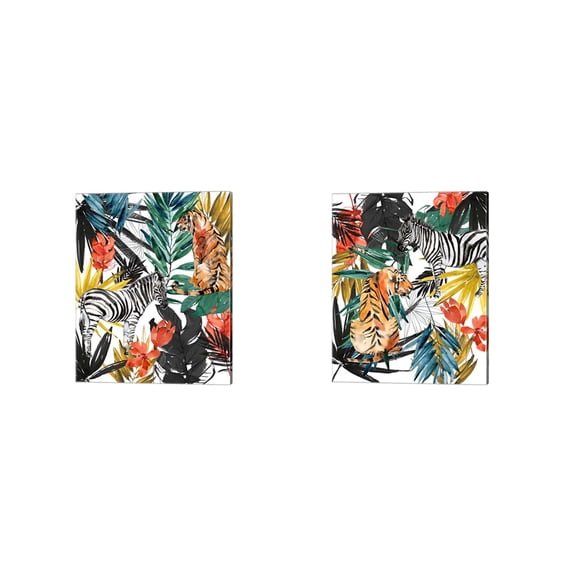 Great Art Now Jungle Life by Jennifer Goldberger 2 Piece Canvas Art Set Each 12"W x 15"H
