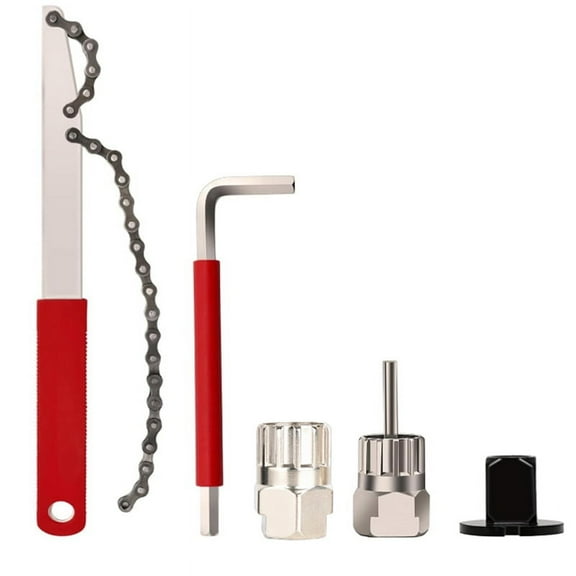 Bike Cassette Removal Tool, 5Pcs Bike Chain Tool Kit with Chain Whip Auxiliary Wrench Bicycle Cassette Lock Ring Removal