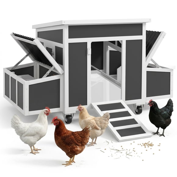 PawHut Wooden Chicken Coop with Nesting Box for 6 Chickens, Dark Grey