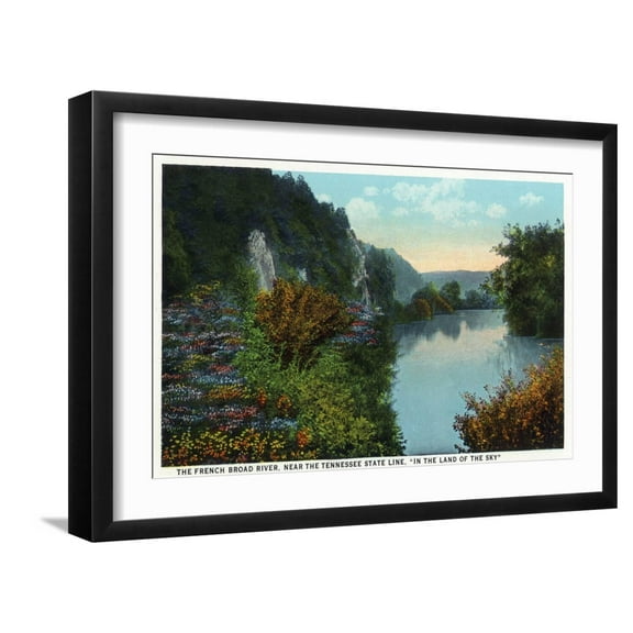 Art.com Blue Ridge Mountains, North Carolina - French Broad River Scene Art Print by Lantern Press, Black Frame Wall Art, 23" x 17"