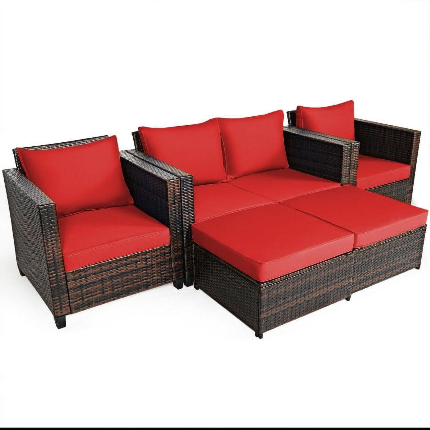 Aimee Lii 5 Pieces Patio Cushioned Rattan Furniture Set, Rattan Outdoor Furniture, Red