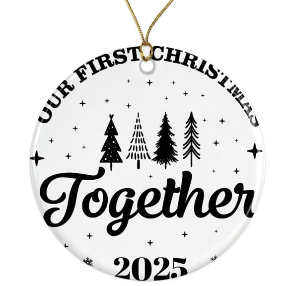 Our First Christmas Together 2025 Ornament - Couples First Christmas Tree Decoration Ceramic Ornament - 3 Inch - String Included - ORNW0333