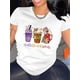 thumbnail image 1 of Camiseta deportiva informal y moderna para mujer, con cuello redondo y manga corta, con estampado de batidos navideños, cómoda para el verano. Camisetas de ocio., 1 of 6
