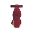 thumbnail image 2 of BLISSFUL STEP Women's Ankle Strap Pumps Pointed Toe High Block Heel Faux Suede Dress Shoes Burgundy 7, 2 of 7