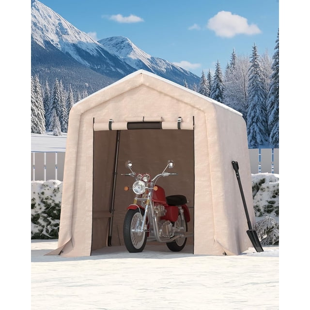Bingirl Remise de Rangement Extérieure Robuste 6 X 6 Pi avec Porte Enroulable - Abri Portable Imperméable pour Motocyclette, Outils et Équipement, Cadre en Acier Résistant à la Rouille