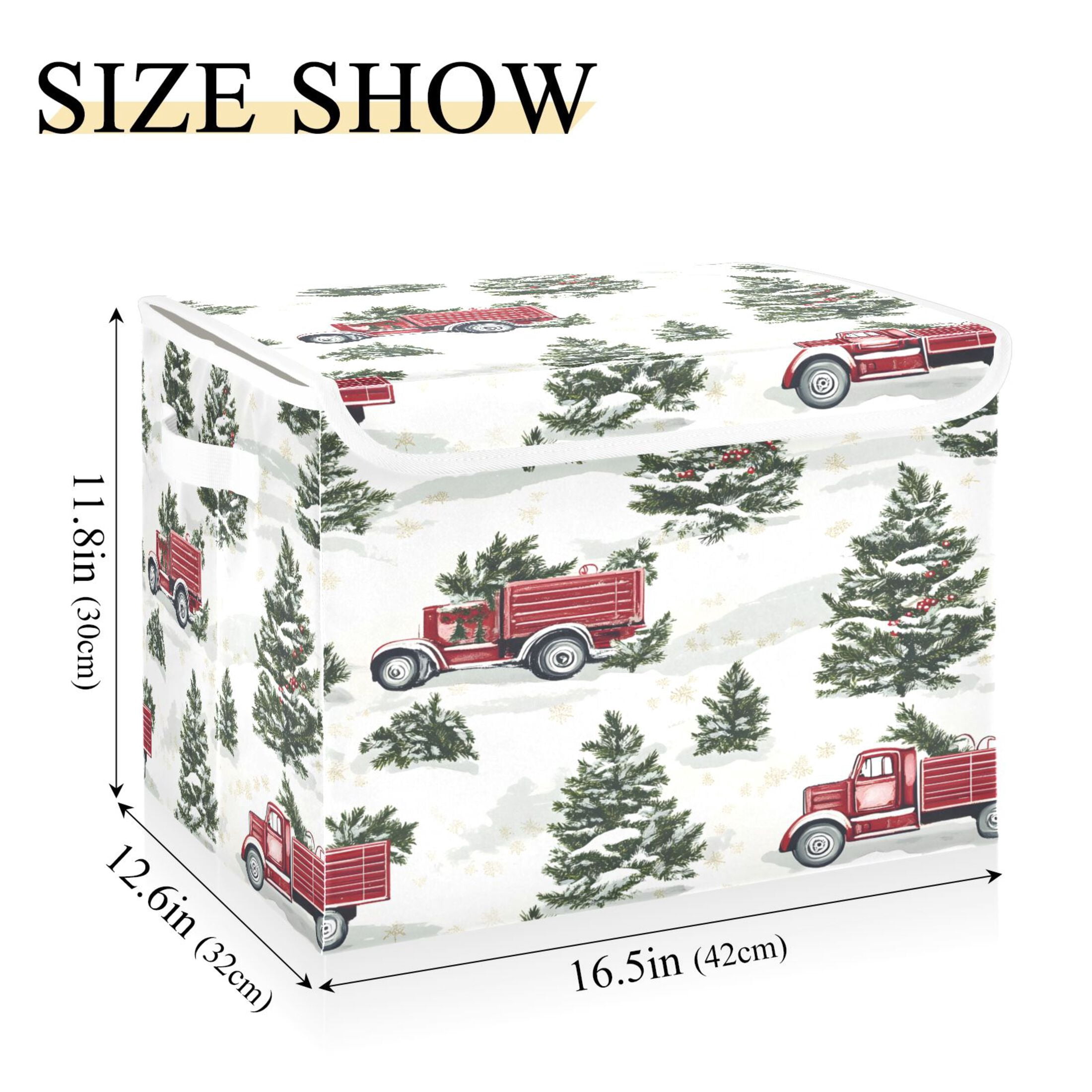 Ryvnso Christmas Tree on Truck Large Lidded Foldable Storage Baskets Cubes Boxes Lids Bin for Home
