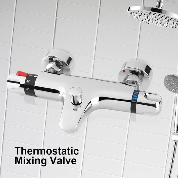 Grifo De Termostato, Rojo Para Agua Caliente, Azul Para Agua Fría, Toque De Ducha Termostática Montada En La Pared Con Bañera Y Desplazador De Agua, Diseño De Seguridad De 38