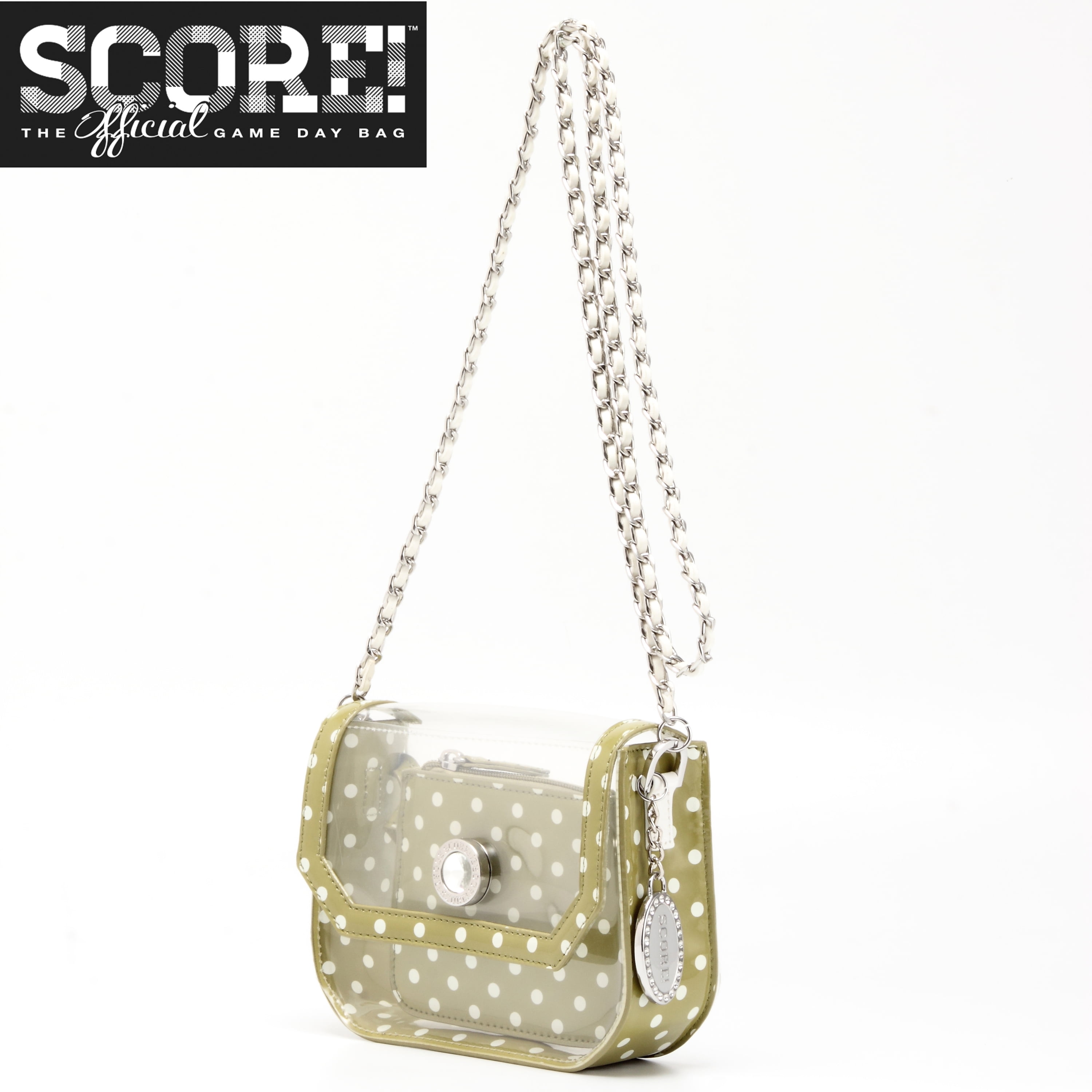 Clear PU Cross Body Shoulder Bag for Game Day Chrissy Olive Green & White  by The Official Game Day Bag Two Piece Set - Walmart.com