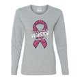 thumbnail image 2 of Wild Bobby This is What a Warrior Looks Like Ribbon Pink USA Flag Sleeve Breast Cancer Awareness Women Graphic Long Sleeve T-Shirt, Heather Grey, Medium, 2 of 6