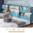 thumbnail image 5 of Twin Triple Bunk Bed with Storage Bins and Bookshelf, House Shaped Bunk Beds Twin Over Twin Over Twin with Globe String Lights, Guardrails & Ladder, Metal Bunk Bed Frame for 3 Teens/Adults, Black, 5 of 10