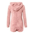 thumbnail image 4 of shoper Womens Onesie Pajamas Sherpa Plush Shorts Jumpsuit Womens Hooded Fuzzy Romper Zipper Bear Sleepwear Playsuit Plus Size Rompers, 4 of 4