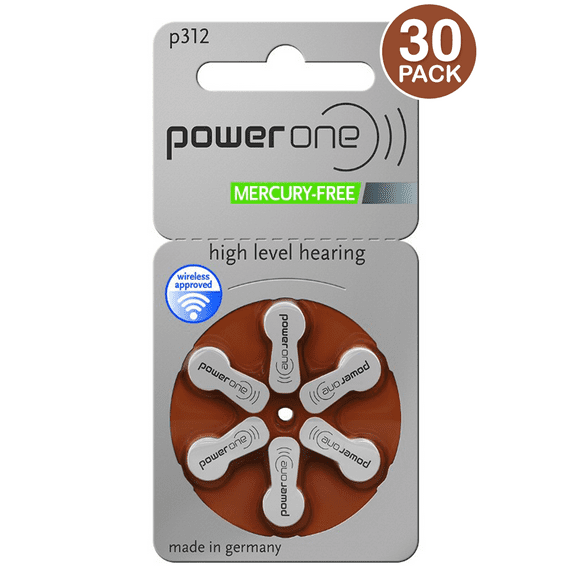 Power One Size 312 Hearing Aid Batteries - 30 count