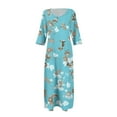 thumbnail image 5 of WTOBBY Women's Retro Floral Print V-Neck 3/4 Sleeve Loose Beach Dress, Casual Midi Sundress with Comfortable Fit for Summer Vacation Getaways,Blue M, 5 of 6