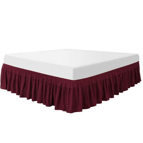 Unique Bargains 16" Drop Elastic Ruffles Brushed Bed Skirt Queen Burgundy