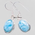 thumbnail image 2 of Pure 925 Sterling Silver Dangle Teardrop Earrings For Women, Oval Larimar Genuine Healing Gemstone Unique Handmade Jewelry For Her, 2 of 2