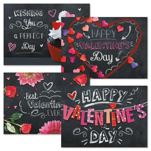 Current Bright on Black Valentines Cards - Set of 8, Large 5" x 7" Valentines Day