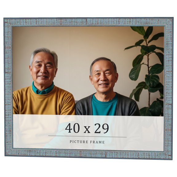40x29 Frame Blue Scuffed Farm Board Solid Wood Picture Frame Width 0.75 Inches | Interior Depth 0.5