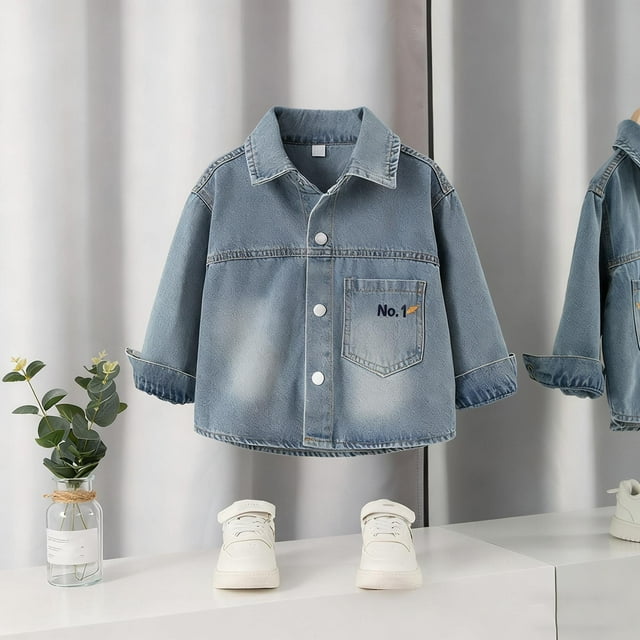 Chaqueta vaquera de manga larga con solapa para niños, bonita chaqueta informal para niños, chaqueta vaquera de manga larga con capucha, chaqueta vaquera para niños, top de poliéster
