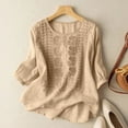 thumbnail image 4 of ZANZEA O Neck Floral Embroidered 3/4 Sleeve Casual Beige Blouse, 2XL (Women's Plus), 4 of 6