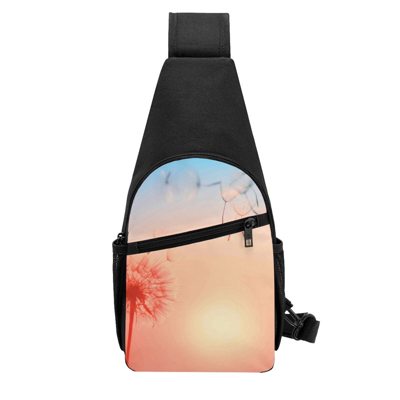 Xecao's The Sunset of Dandelion Print Sling Bag: A Versatile Chest, Shoulder, and Crossbody Backpack for Casual Days Out, Perfect for Both Men and Women