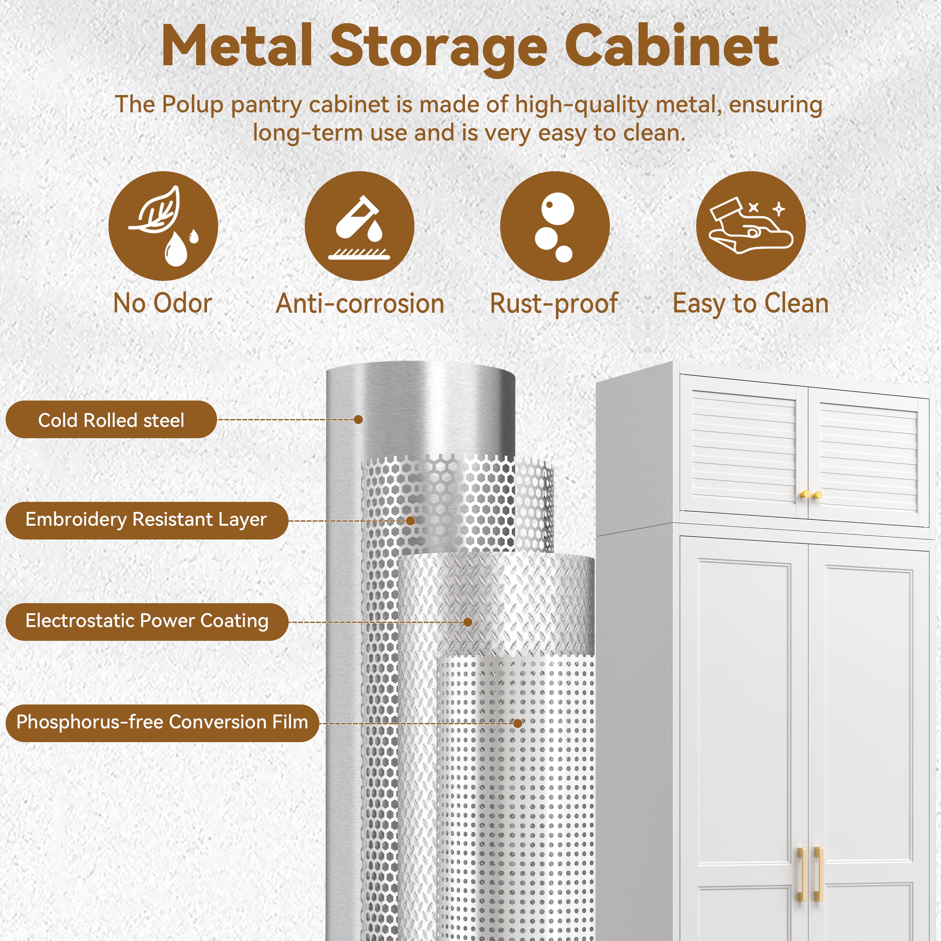 Polup 86" Height Modern Metal Pantry Storage Cabinet with Doors and Adjustable Shelves White for Living Room Kitchen and Home