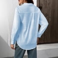 thumbnail image 3 of Satingcolo Gauze Shirts for Women Button Down Dress Blouses Summer Cozy Long Sleeve Textured Collared Fall Work Cruise Outfits Light Blue 2XL, 3 of 3