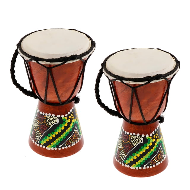 2x Hand Painted Congo 4 Pulgadas Para Niños Música Aprendizaje Favores De De Juguete CUTICAT Tambor africano Djembe