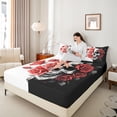 thumbnail image 4 of Manfei Gothic Skull Twin Sheet Sets,Romantic Rose Flowers Twin Fitted Sheet,Red White Black Flat Sheet For Girls Boys,Ultra Soft Home Decor,3pcs, 4 of 7
