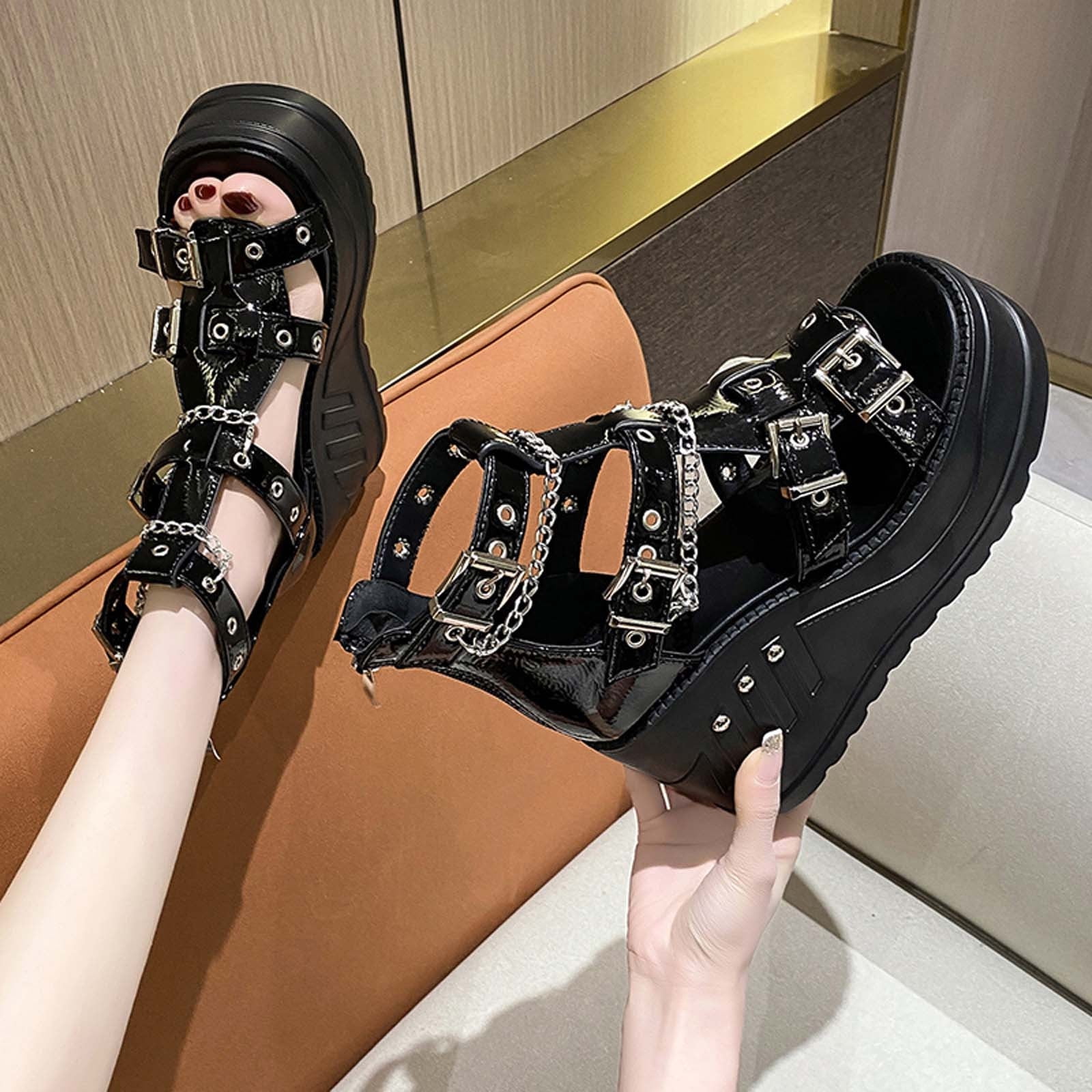 靴 archive Ameri sandal like boots y2k 24.5 Candies 90's Y2K Vintage Platform Chunky Leather Boot Side