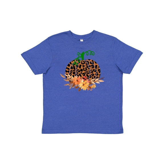 Inktastic Cheetah Print Pretty Pumpkin with Fall Leaves Youth T-Shirt
