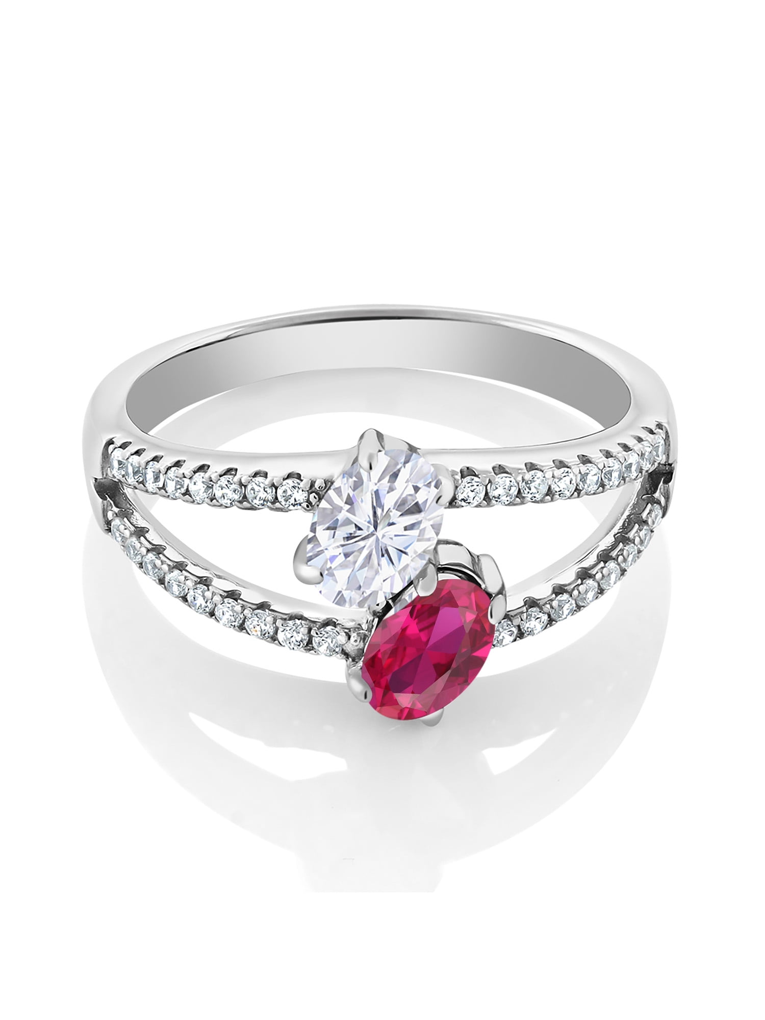 925 Sterling Silver Red Created Ruby Ring Set with GH Created 