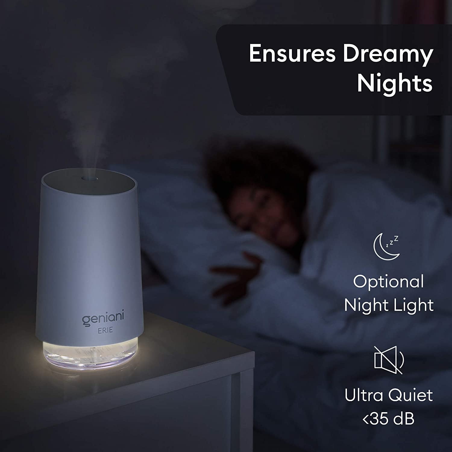 Geniani Mini Cool Mist Humidifiers for Bedroom - Small Car Humidifier, 250ml (White)