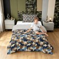 thumbnail image 3 of Manfei Minimalst Mosaic Twin Comforter Sets, Old Fashion Camo Bedding Set, Khaki Blue, Gray Reversible, 2 Pieces, 1 Comforter and 1 Pillowcase, 3 of 7