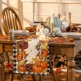 thumbnail image 6 of Smile Buffalo Check Plaid Fall Table Runner 13 x 72, Harvest Thanksgiving Pumpkins Mushrooms Birdhouse Maple Leaves, 6 of 8