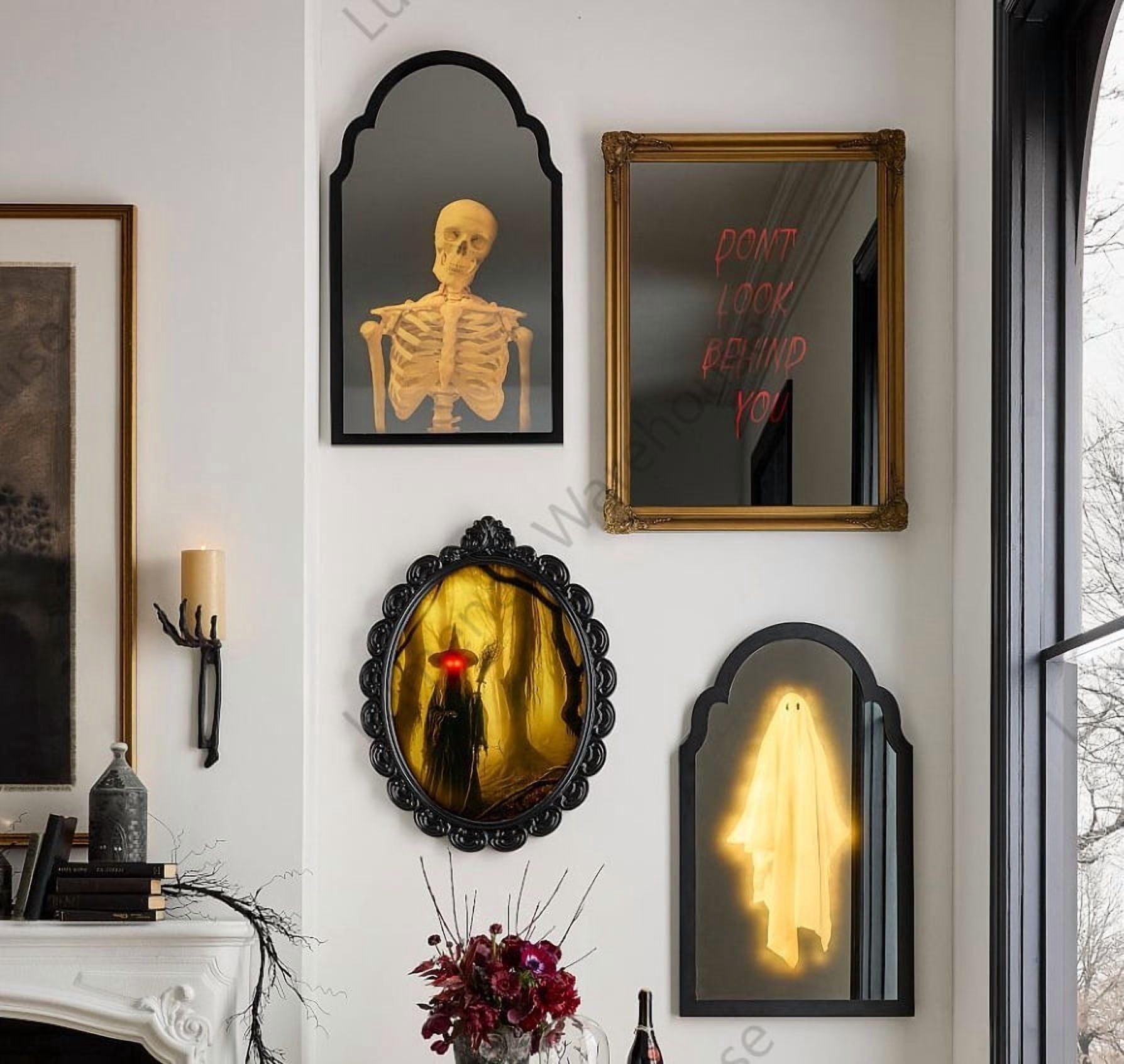 Martha Stewart Ghost Mirror for Halloween, Spooky Scary Ghost Novelty Indoor Mirror, Halloween Party Home Decorations，13.7in