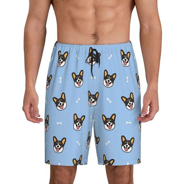 Balery Corgi Dog Pantalones cortos de pijama de punto de algodón para hombre con cinturilla y bolsillos-4X-Large