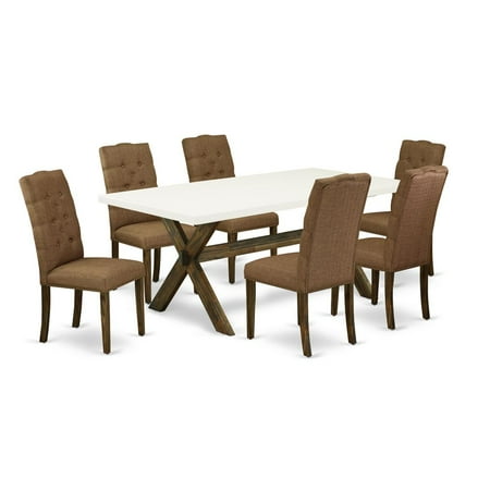 East West Furniture X-Style 7-piece Wood Dining Room Set in Brown Smoke