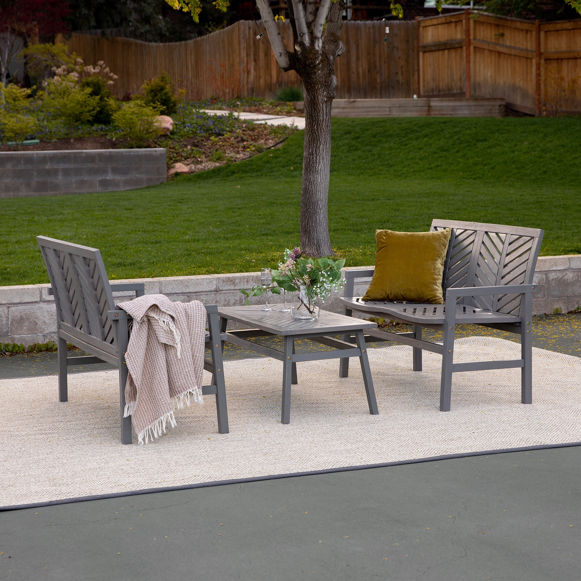 Manor Park 3Piece Chevron Outdoor Patio Loveseat Conversation Set