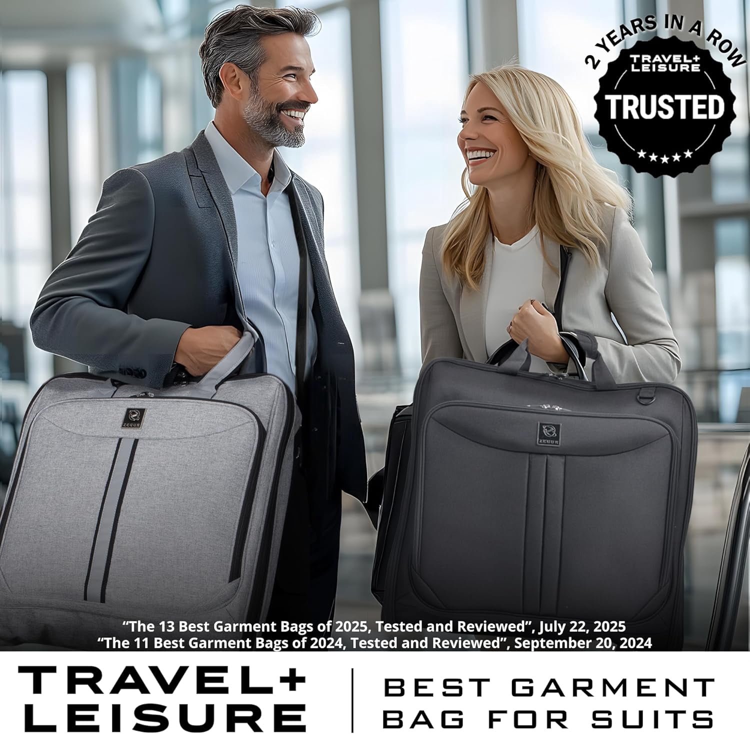 ZEGUR 40-Inch 3 Suit Carry On Garment Bag for Travel or Business Trips - Features an Adjustable Shoulder Strap and Multiple Organization Pockets - Black