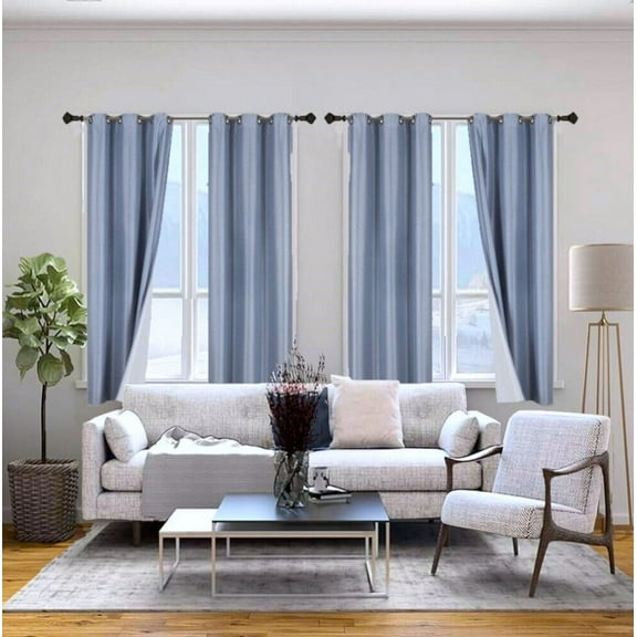 Slate Blue 1-Piece Adam Solid Blackout Grommet-Top Window Curtain Panel 37" W X 95" L