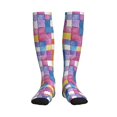 thumbnail image 2 of Socks Calf Pressure Socks Breathable Moisture Absorbent 11.8in×7.9in Full Print Designed For Hiking Walking Sports Aliceblue Colorful Houndstooth Hand-Drawn Sketch_2 2 Black-2, 2 of 8