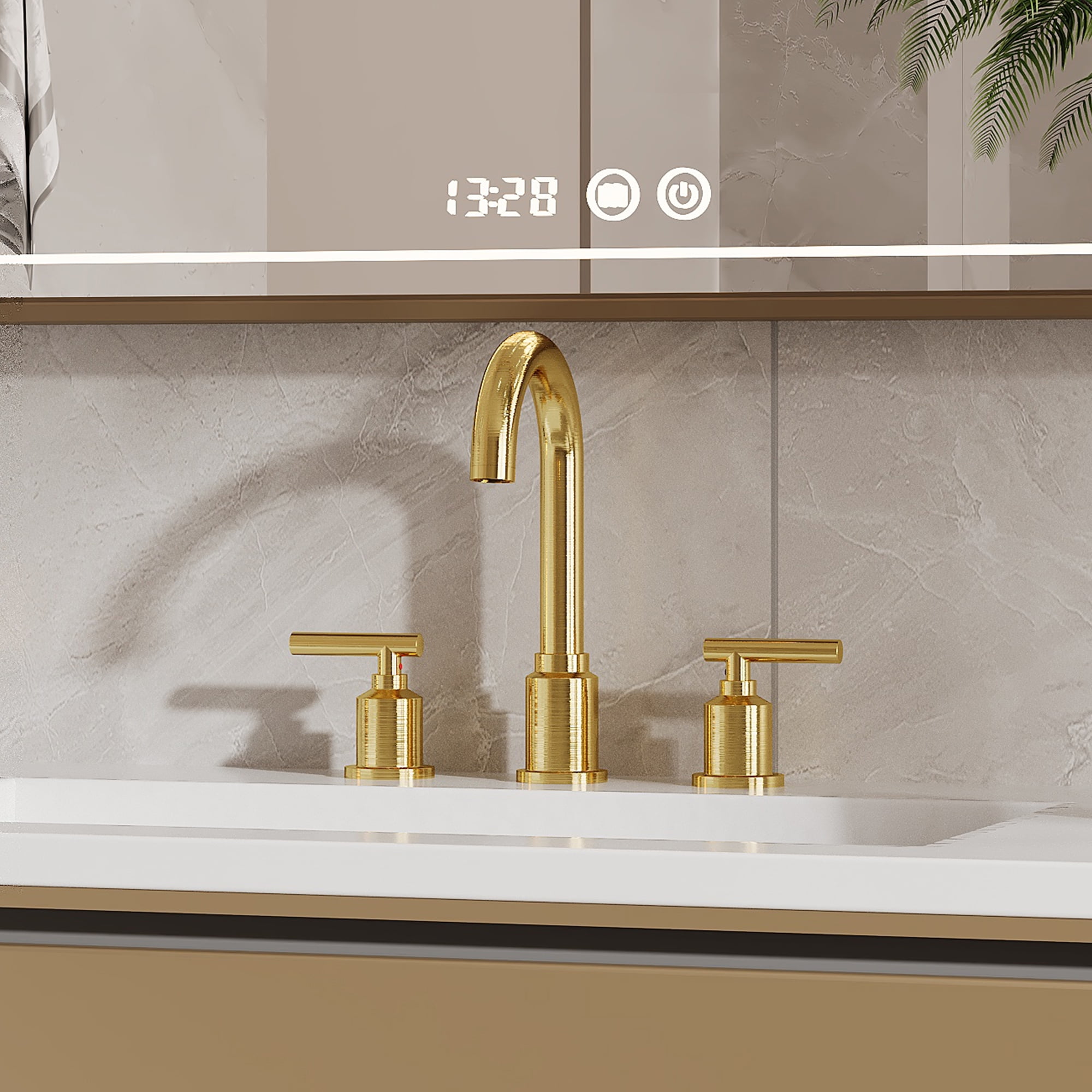 8" Widespread Bathroom Faucet - Brushed Nickel, Includes Pop-up Drain, gold