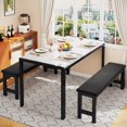thumbnail image 2 of Dining Table Set for 4, 3-piece Dining Room Table Set with Bench, Breakfast Nook Table Set for Small Space, Modern Kitchen Dining Furniture, White Kitchen Table and 2 Black Velvet Benches, 2 of 11