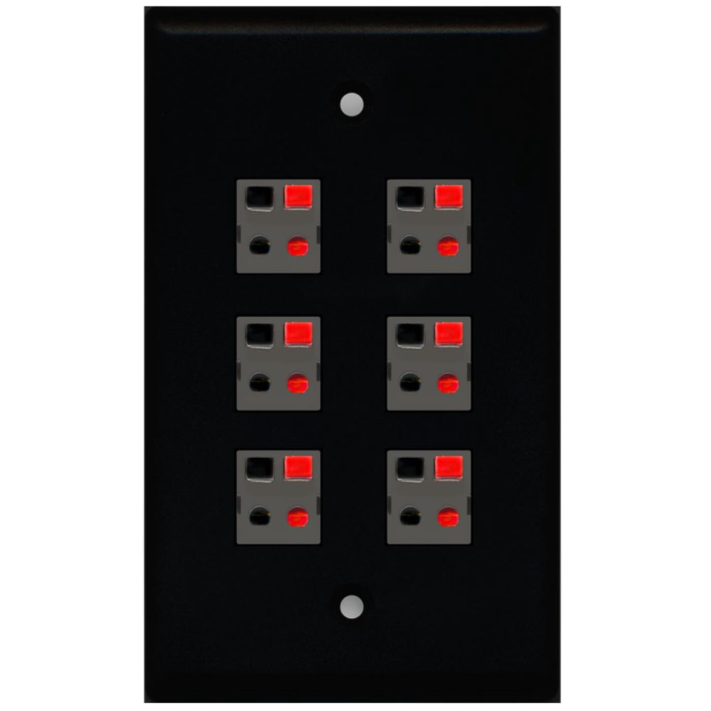 RiteAV 6 Port Speaker Jack Single Gang Wall Plate for Home Theater Black