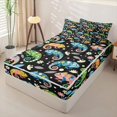 thumbnail image 2 of Metsweet Colorful Lizard Zipper Full Size Comforter Sets with Fitted Sheet and 2 Pillowcases, Groovy Flowers Animal Zipper Bedding Set, Black Green Blue,4pcs,Black Reversible, 2 of 6