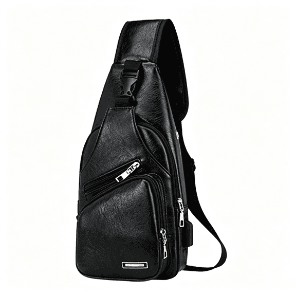 Tanyzvel Vintage PU Leather Sling Crossbody Backpack with USB Charging Port, Unisex Chest Bag for Men Women Travel Camping Hiking Holiday Gift