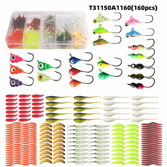 BESTSKY 160pcs Ice Fishing Jigs Ice Fishing Lures Ice Fishing Starter Kit for Walleye Crappie Panfish