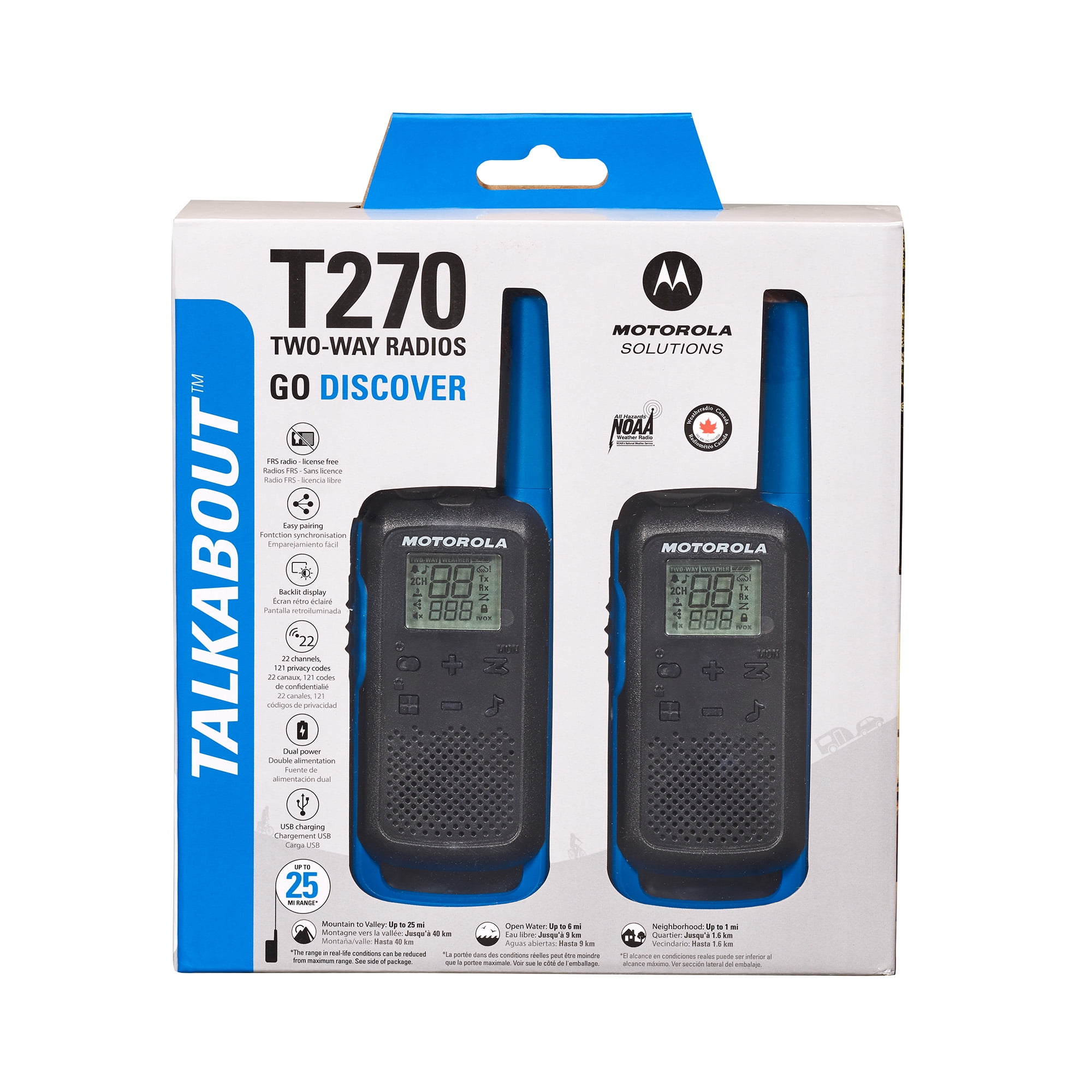 Motorola Solutions T270 25 mi. Two-Way Radio Black/Blue 2-Pack